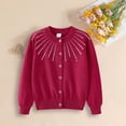 thumbnail image 2 of Zshosam School Uniform Cardigan Girls Girls Cardigan Sweaters Ruffle School Uniform Sweater V Neck Button Front Outerwear Size 11T 13T,(Red 11-13 Years), 2 of 4