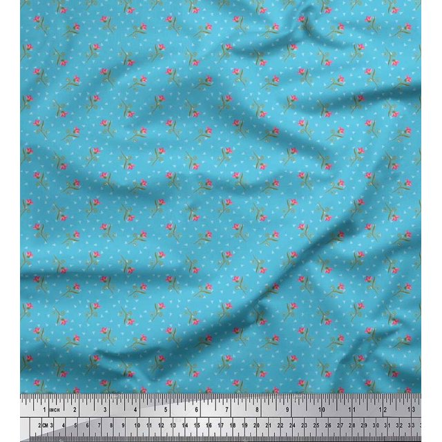 Soimoi Silk Fabric Swirl,Triangle & Floral Artistic Decor Fabric Printed Yard 42 Inch Wide