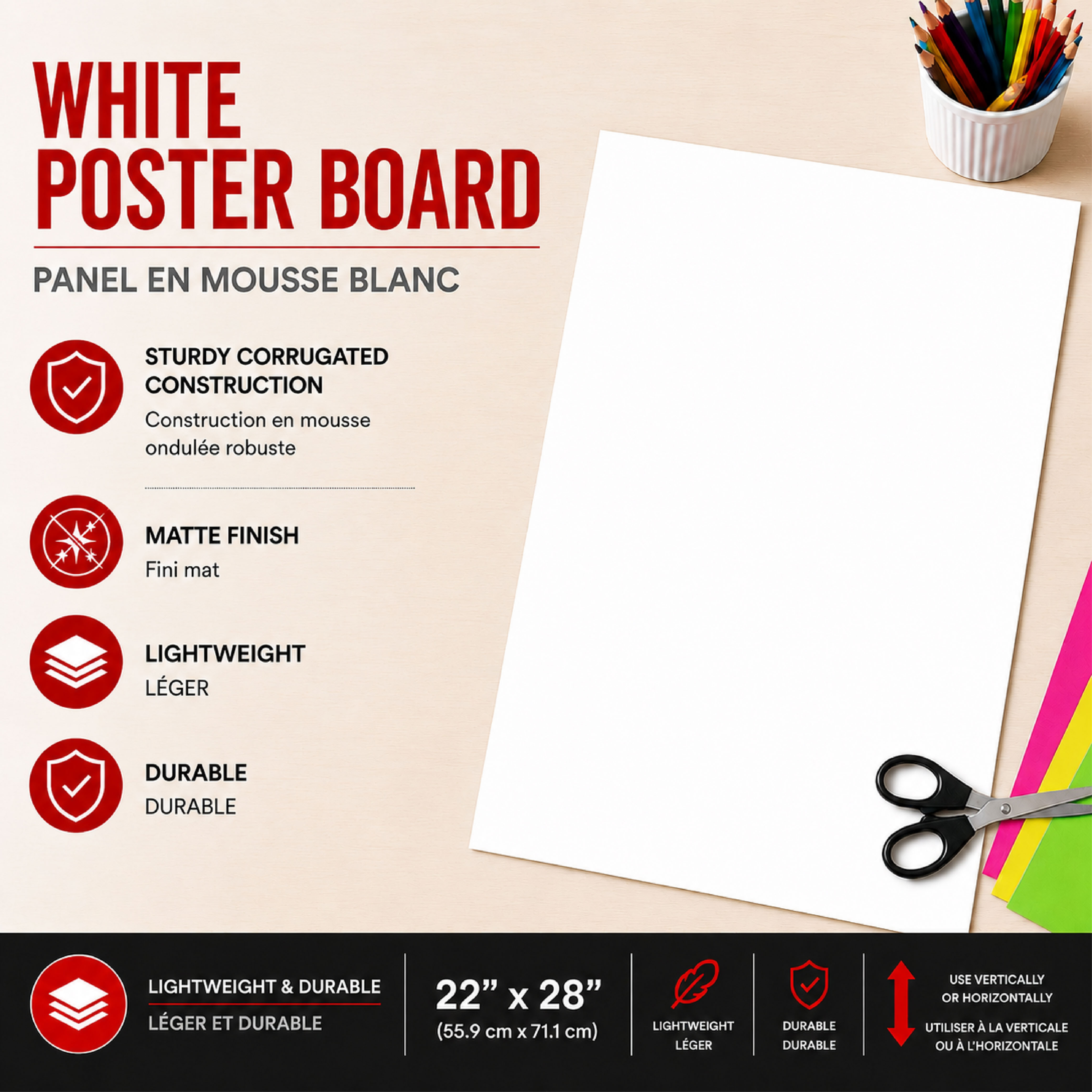 Formit Carton d’affichage, blanc, 22 po × 28 po