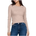 thumbnail image 2 of Yuyuzo Long Sleeve Shirts Womens Crew Neck Slim Fitted Bade Layer Tee Shirts Solid Color Comfy Fall Basic Clothes, 2 of 6