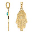 thumbnail image 3 of 14K Yellow Gold Hamsa Synthetic Turquoise Filigree Pendant Necklace with Chain, 3 of 4