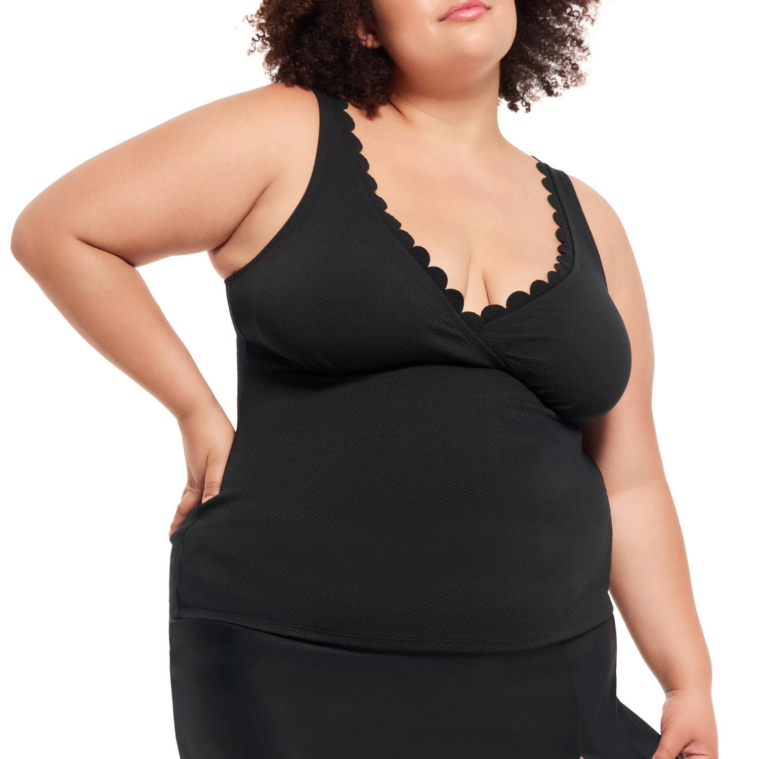 Krista Plus Haut de maillot de bain tankini à encolure en V avec bordure festonnée pour femme