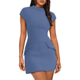 thumbnail image 2 of Robe d'Été pour Femme à Col Montant, Manches Courtes, Mini Robe de Boîte de Nuit, Bleu et Gris, m, 2 of 8