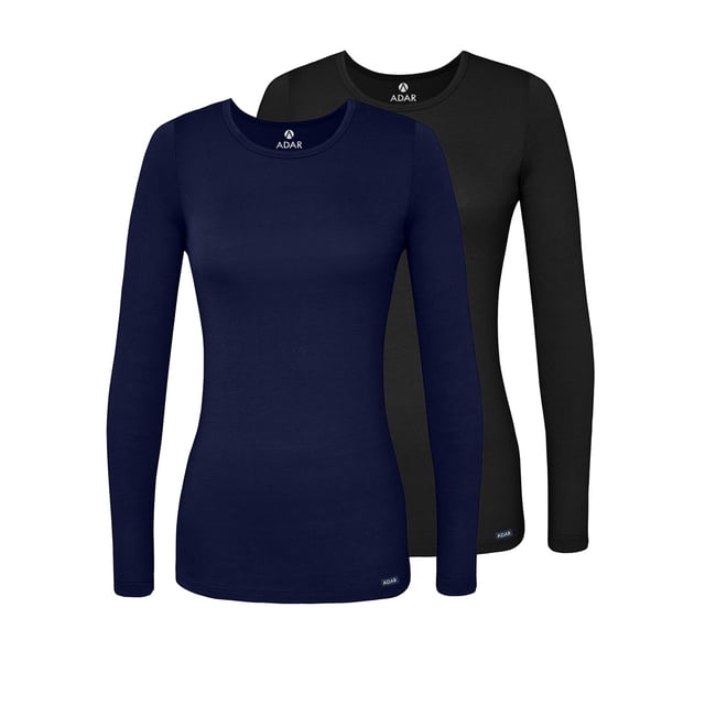 Adar Underscrubs for Women Multi Color 2 Pack - Long Sleeve Underscrub Comfort Tee