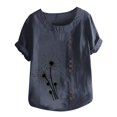 thumbnail image 3 of Chemise à Manches Longues Femme Femmes Été Décontracté Col Rond Manches Courtes Imprimé Chemise Ample Hauts Femmes Hauts d'Été Coupe Ample Femmes Hauts à Manches Courtes Femmes Hauts à Manches Courtes, 3 of 5