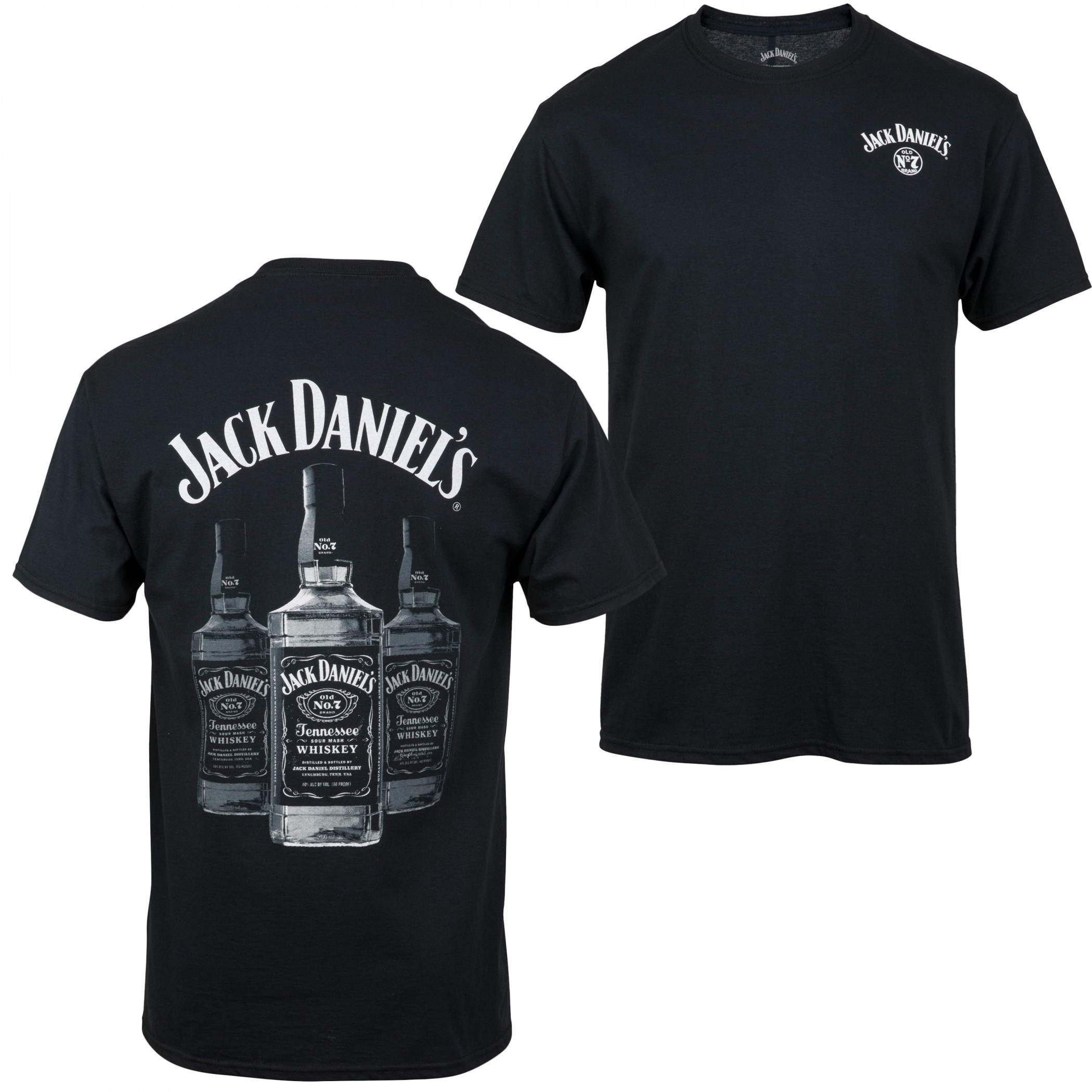 Jack Daniel's Triple Whisky Bottles Front and Back Print T-Shirt-Large