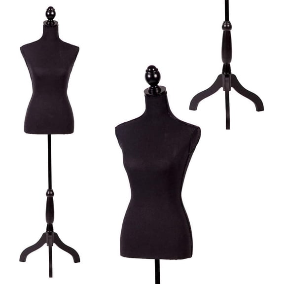 FDW Mannequin Manikin 60”-67”Height Adjustable Female Dress Model Display Torso Body Tripod Stand Clothing Forms (Black)