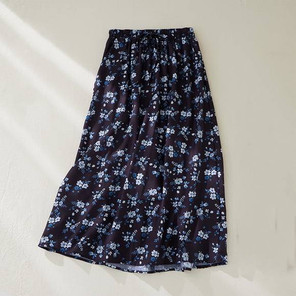 Summer Savings Clearance Iumwxz Lightweight Soft A-Line Pleated Skirts Cotton Flowy Skirt Floral Print Skirt Elastic Mid Waist Mid-Length Skirt for Ladies Loose Flowy Clubs