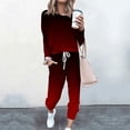 thumbnail image 3 of Mrat Casual Two Piece Outfits for Women 2 Piece Jogging Sets Gradient Color Polyester Long Sleeve Sweatsuits Sets Two Piece Track Suits Drawstring High Waist Pants Set Comfy Outfits T-Wine XL, 3 of 5