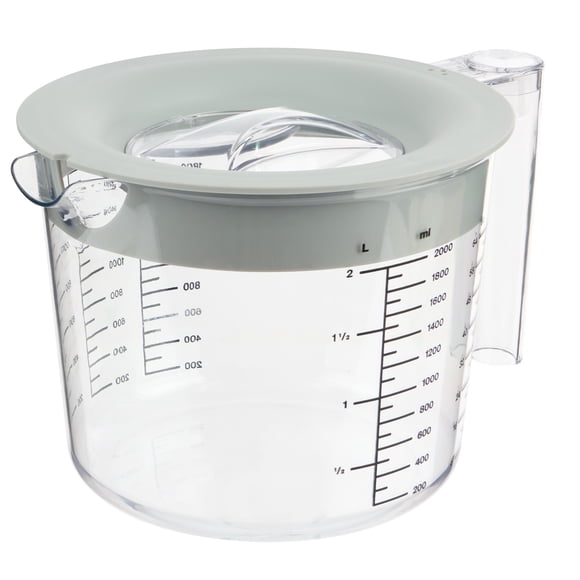 Mainstays 8-Cup Large Clear Plastic Measuring Cup with 3-Position Lid and Easy-Read Measurements, Grey