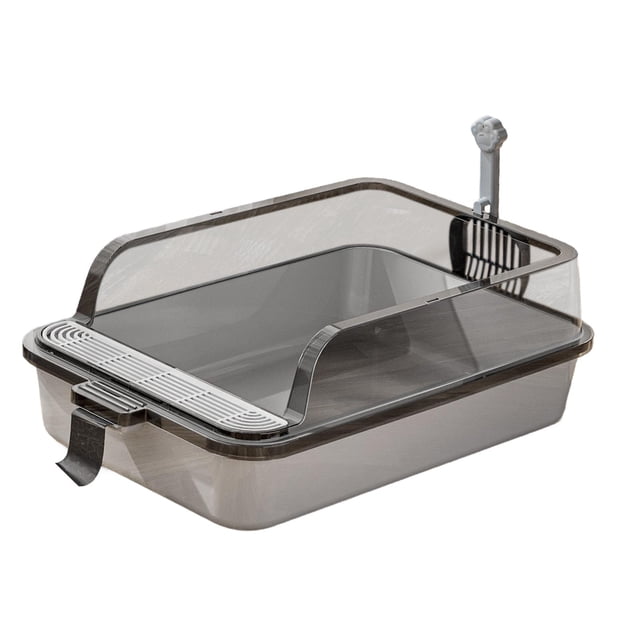 GROWTH TANK Cat Toilet Open Top Cat Litter Container Pets Accessories PP Cat Litter Tray Gray