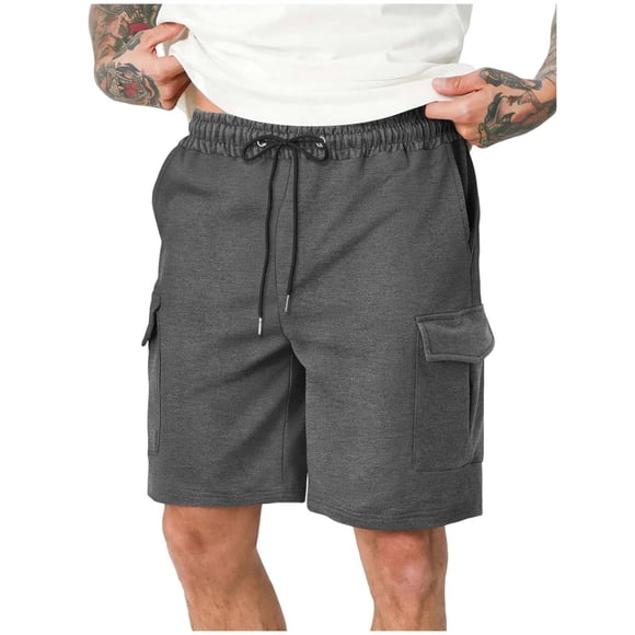 Lmnyox Summer Cargo Shorts Mens Elastic Waist Drawstring Sweat Shorts Casual Loose Plain Sport Shirts with Pocket
