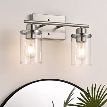 EDISHINE 2-Light Bathroom Vanity Light Fixture, Brushed Nickel Modern Wall Sconce with Clear Glass Shades, E26 Base, ETL Listed