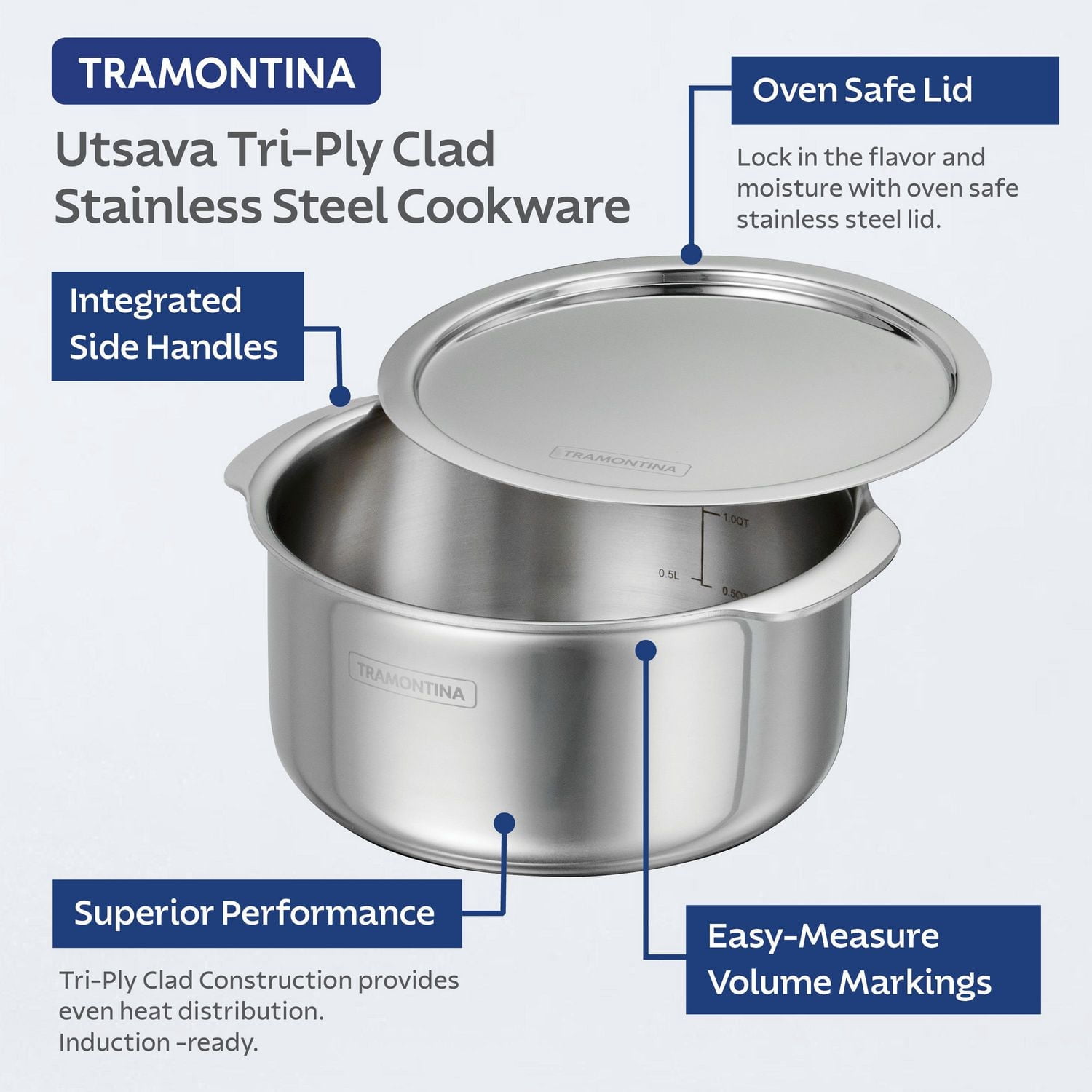 Tramontina Utsava Tri-Ply Clad Stainless Steel Covered Tope Patila