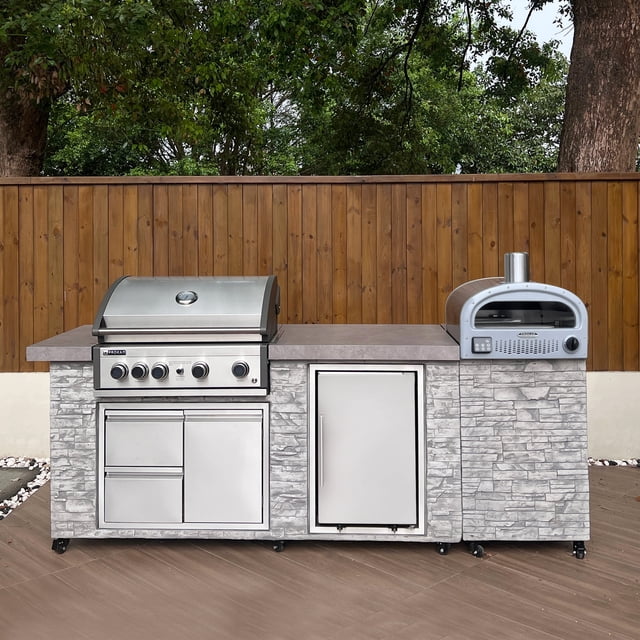 96 Inch European Ledge 5b Island Grill With Fridge And Outdoor Oven