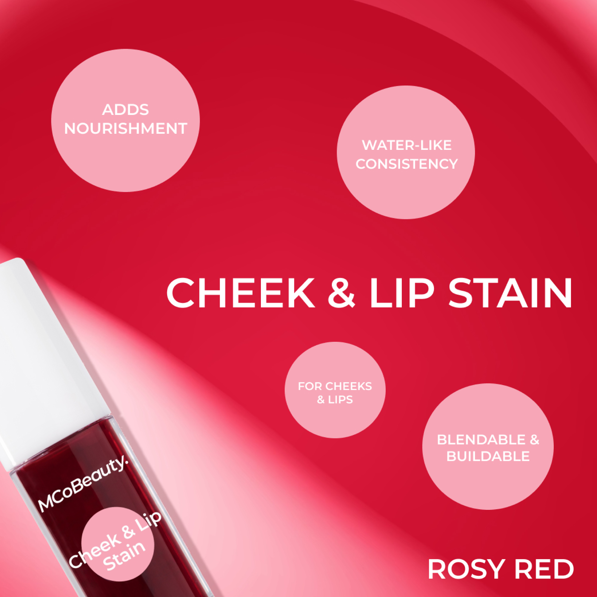 MCoBeauty - Cheek & Lip Stain 2-in-1 Liquid Tint - Rosy Red - 5 mL
