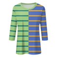 thumbnail image 4 of RXIRUCGD T-shirt à Rayures pour Femme à Col Ras du Cou à Manches 3/4, Vert, Taille : L, 4 of 5