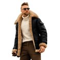 thumbnail image 1 of FOCUSNORM Men's Zip Up Leather Jacket Woolen Fleece Long Sleeve Contrast Color Pockets Lapel Neck Casual Coat, 1 of 6