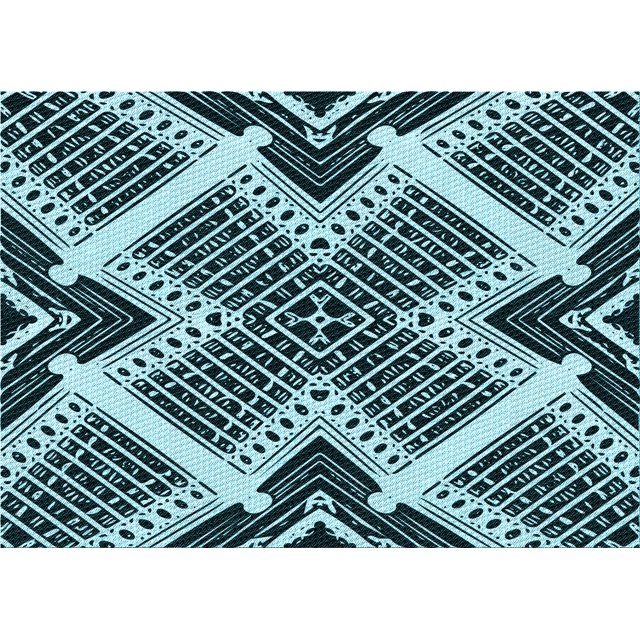 Ahgly Company Machine Washable Indoor Rectangle Transitional Blue Lagoon Blue Area Rugs, 7' x 10'