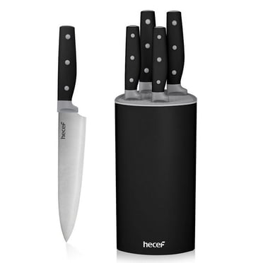 Hecef Ensemble de 6 Couteaux de Cuisine en Acier Inoxydable à Haute Teneur en Carbone avec Bloc, Ciseaux, Tranchants, Résistants à la Rouille