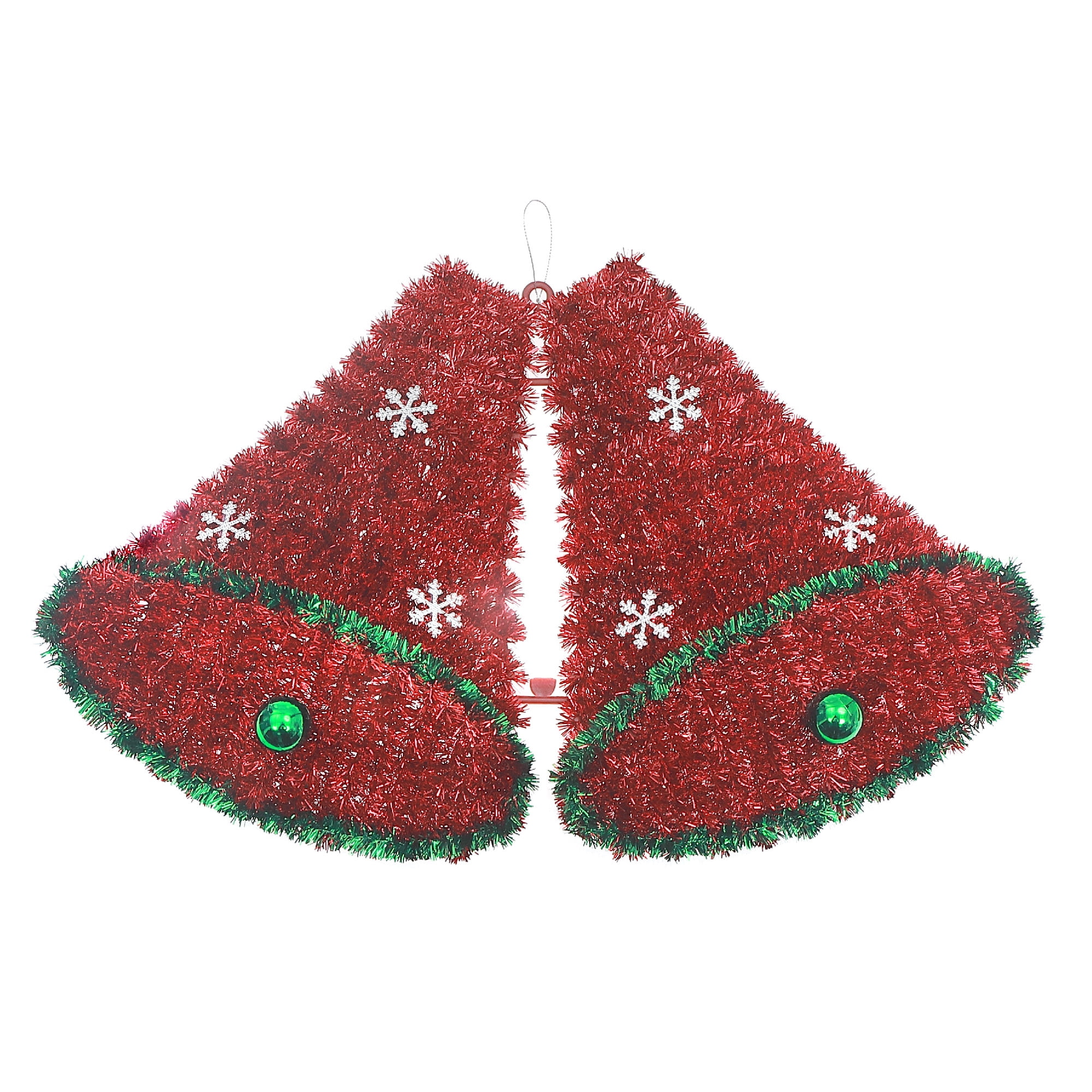 Red Christmas Bells With Balls Tinsel Ornament - Set of 6