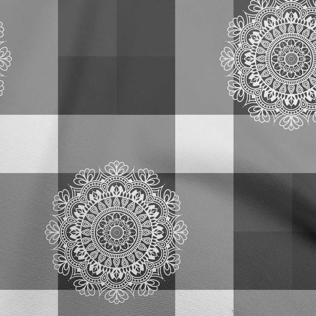oneOone Cotton Jersey Gray Fabric Asian Block With Check Craft Projects Decor Fabric Printed By The Yard 58 Inch Wide