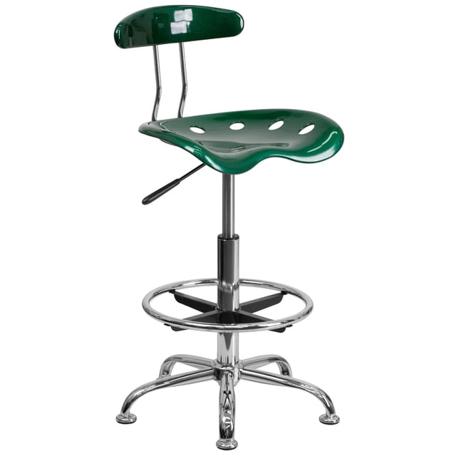 Vibrant Green and Chrome Drafting Stool with Tractor Seat