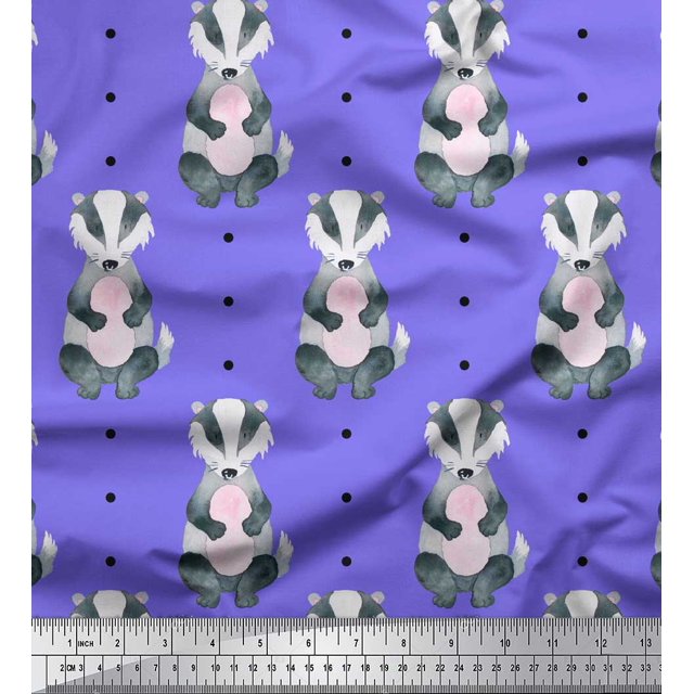 Soimoi Purple Rayon Fabric Dots & Raccoon Animal Fabric Prints By Yard 58 Inch Wide