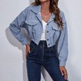 thumbnail image 4 of CEHVOM Ladies Fashion Solid Color Corduroy Jacket Drop Shoulder Long Sleeve Short Coat Clearance, 4 of 7