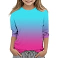 thumbnail image 2 of 2025 T-Shirts Décontractés pour Filles Manches 3/4 Col Rond Tops d'Été T-Shirts Unis Blouses d'Automne Chandail Tops Bleu, 2 of 6
