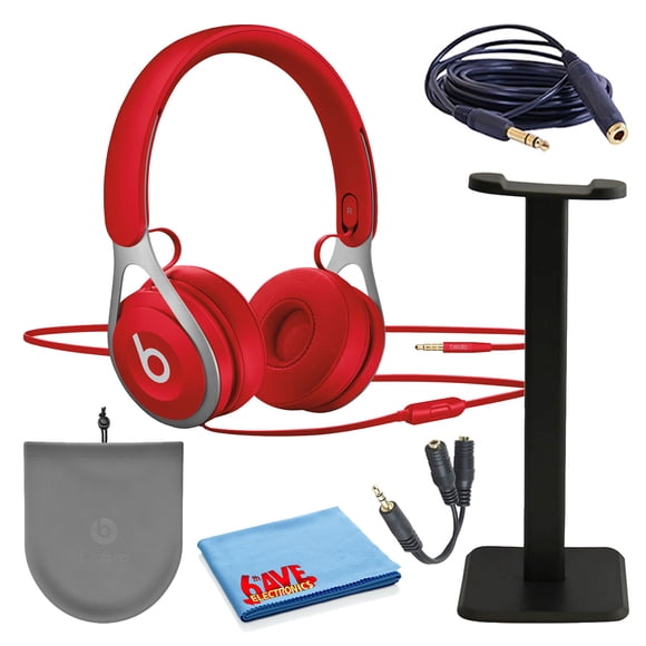 Beats EP On-Ear Wired Headphones - Red (ML9C2LL/A) Bundle with Headphone Stand + Extension Cable + Headphone Splitter + More
