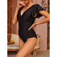 thumbnail image 4 of Charmo Womens Double V Neck Swimsuit Ruffled Shoulder One Piece Swimwear Tummy Control Bath Suit, 4 of 5