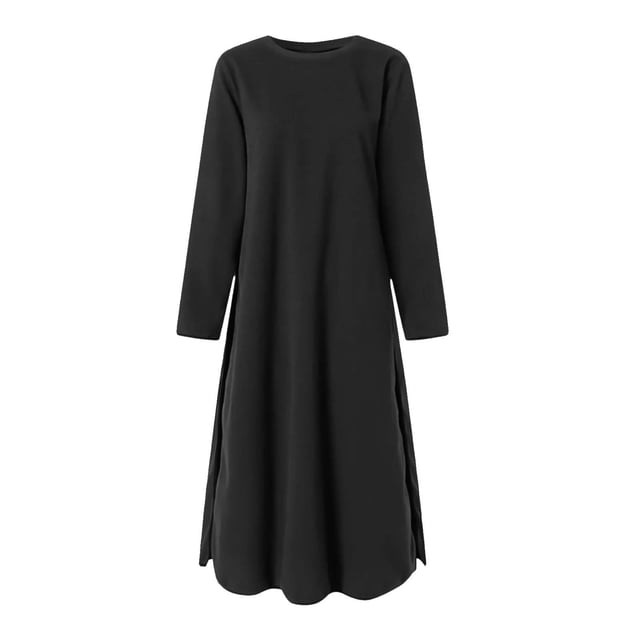 LSLJS Robe Maxi Ample Unie à Manches Longues pour Femme avec Poche en Mousseline, Robe Ample de Printemps Hiver pour Fille, Robe Grande Taille
