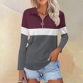 thumbnail image 2 of Plebaso Chemises à Manches Longues pour Femmes à Blocs de Couleur Quart Zip Hauts Décontractés Col Pull Blouses pour Femmes, 2 of 7