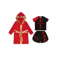 thumbnail image 3 of TiaoBug Kids Boys Boxing Uniform Set 3 Pcs Long Sleeve Open Front Hooded Cloak Robe with T-shirt and Shorts Red 16, 3 of 5