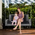 thumbnail image 1 of Gymax 2-Person Patio Hanging Porch Swing Rattan 800LBS Swing Bench w/ Black Cushions, 1 of 9