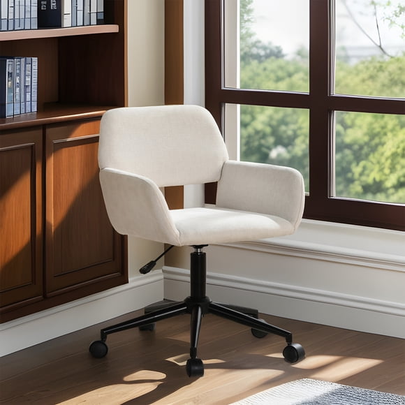 Chaise de bureau rembourrée ergonomique Homy Casa - Hauteur réglable, tissu beige