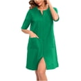 thumbnail image 2 of Bath Robe Womens Zip Front Robes Lightweight Short House Coat Zipper Nightgown with Pockets Bath Robe S-16 Green S, 2 of 8