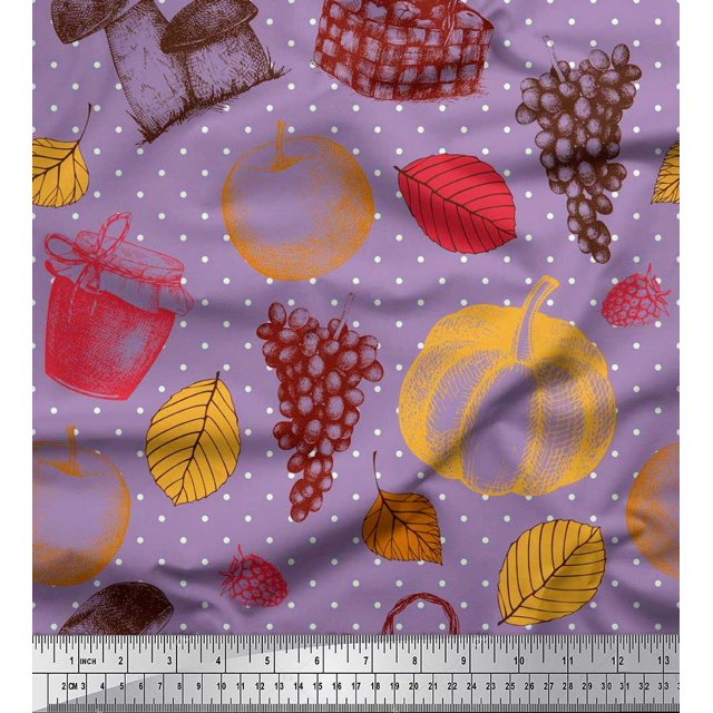 Soimoi Rayon Fabric Mushroom,Grapes & Fresh Fabric Prints by Yard 42 Inch Wide