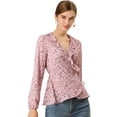 thumbnail image 1 of INSPIRE CHIC Blouse à Volants pour Femme à Col en V, Fleurie, à Nouer Soi-Même, Portefeuille, Haut Péplum, Rose, TP, 1 of 6