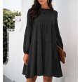 thumbnail image 4 of Femmes Robe Décontractée, Robe à Col Rond Manches Bouffantes Confortable Fluide Respirant Léger pour Bureau pour Dame de Vacances Rose, Noir, Mandarine, 4 of 6