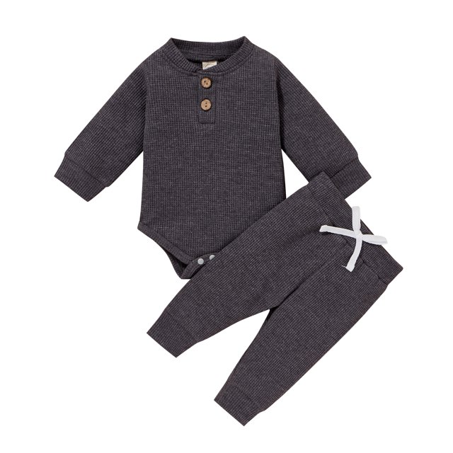 Kmbangi Ensemble 2 Pcs pour Tout-Petits, Body à Manches Longues Col Henley + Pantalon Décontracté