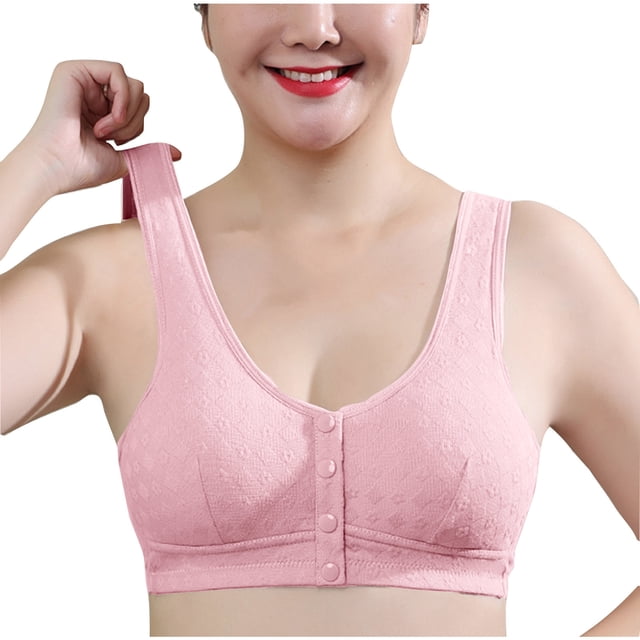 Timegard Wireless Bras for Women Plus Size Front Closure Button Full Support Breathable Comfy Seniors Bra