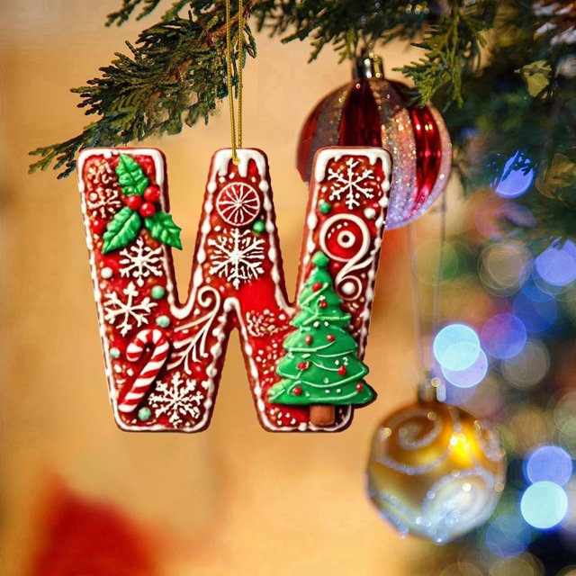 Hbdhejl 26 Pieces Red Letters Christmas Tree Decorations Candy Cane Letters With Berry Pattern Mini Alphabet Hanging Ornaments Party Home 2D Acrylic Christmas Tree