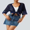 thumbnail image 4 of Women Open Front Shrug Ladies Short Sleeve Solid Color Lace Patchwork Sheer Bolero Cover Up, 4 of 7