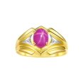 thumbnail image 1 of RYLOS Men's Rings Yellow Gold Plated Silver Rings Classic Designer Style 9X7MM Gemstone &  Diamond Ring Star Ruby July Birthstone Rings For Men Size 10, 1 of 7