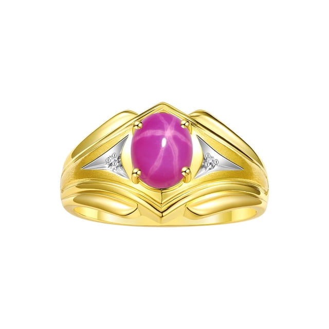 RYLOS Men's Rings Yellow Gold Plated Silver Rings Classic Designer Style 9X7MM Gemstone & Diamond Ring Star Ruby July Birthstone Rings For Men Size 10