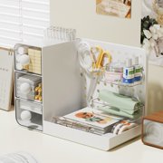 Vacemry Desktop Pegboard Organizer Box With Adjustable Drawers, Multifunctional Storage Rack For Stationery Cosmetics Office Supplies, Plastic Desktop Organizer For Home Office Desk Shelf Countertop