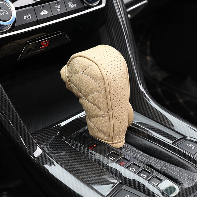 Chmadoxn Leather Lattice Pattern Gear Shifter Knob Cover, Auto Car Shifter Knob Protective Sleeve Hoop & Loop Type Gear Shifter Knob