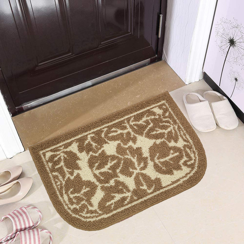 Décor Luxe Antidérapant Dos en Caoutchouc Sécurité Ultra Absorbant l'Eau Doux Durable Tissé Moelleux Tapis de Couloir Tapis de Sol Intérieur Cuisine; Design Feuilles d'Érable Taupe Ensemble de 2 Pcs